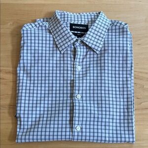 Flawed Bonobos Men's White‎ and Navy Plaid Shirt
